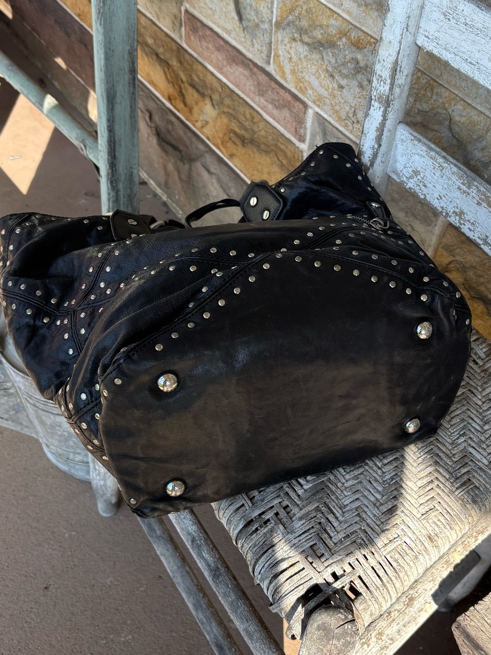 Michael Kors Astor Vintage Black Studded Leather Shoulder Tote Bag - Picture 6 of 9